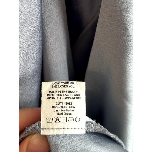 Show Me Your Mumu Jasmine Halter Maxi Dress Steel Blue Luxe Satin M NWT - Picture 8 of 9